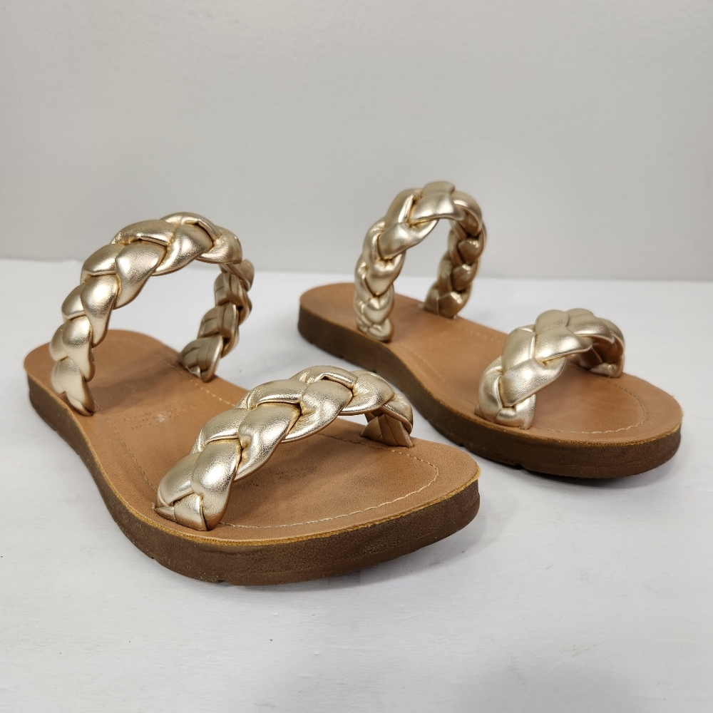 Soda Gold Double Braided Straps Flat Sandals Size 6.5